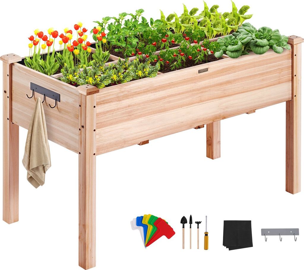 Hochbeet Holz Pflanzkübel mit Ablage Blumenkasten 100kg Tragfähigkeit Garten Pflanzkasten Terrassen Gemüsebeet Gartenbeet Pflanzbeet 120x58x76cm...