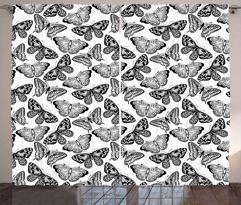 ABAKUHAUS Schwarz und weiß Rustikaler Vorhang, Abstrakt Fauna, Wohnzimmer Universalband Gardinen mit Schlaufen und Haken, 280 x 175 cm, Weiß Schwarz