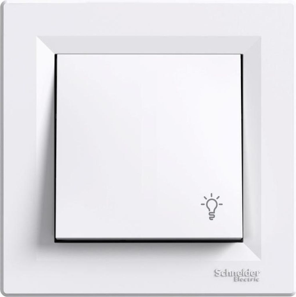 A white light switch with a frame and a light bulb icon.
