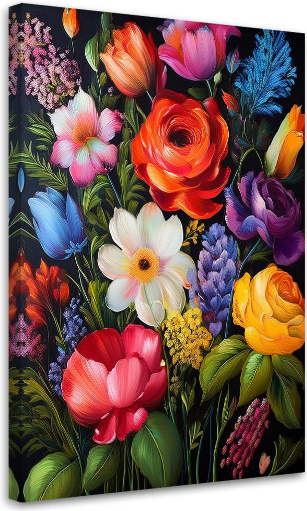 Leinwandbild Bunte Blumen Natur Botanik 80x120 Feeby Bunt bild für die wand bereit zum aufhängen