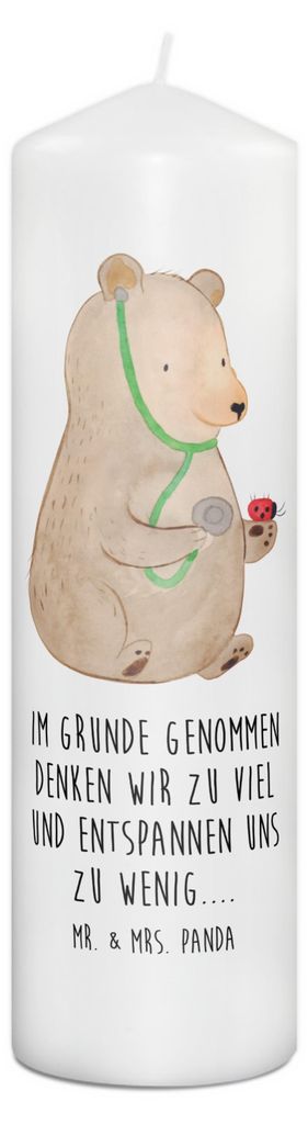 Mr. & Mrs. Panda Kerze Bär Arzt 29 x 8 cm XL - Weiß - Geschenk, Doktor, Bedruckte, Teddy, Stumpenkerze, Wachskerze, Erinnerungslicht, Professor, ...