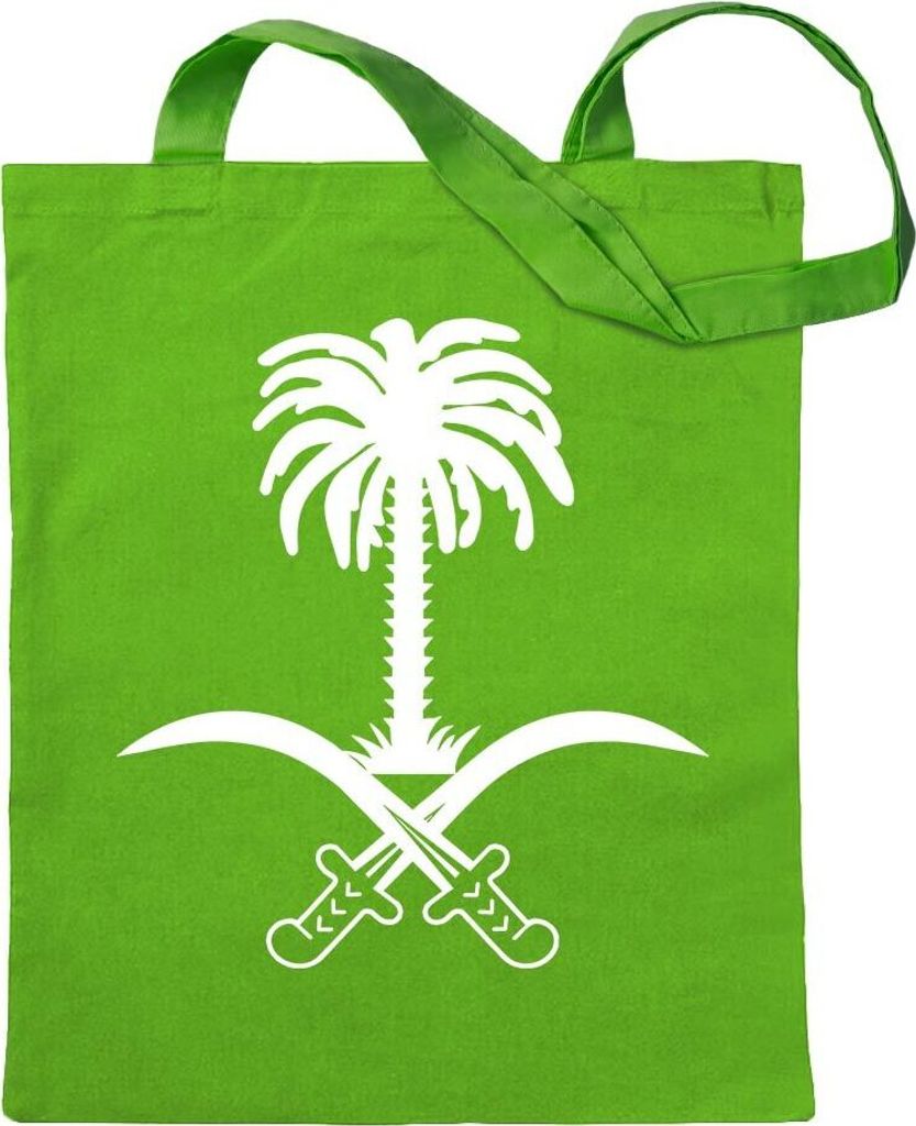 Kiwistar - Baumwolltasche - hellgrün - Saudi Arabien Wappen - Tragetasche Stoffbeutel Umhängetasche langer Henkel