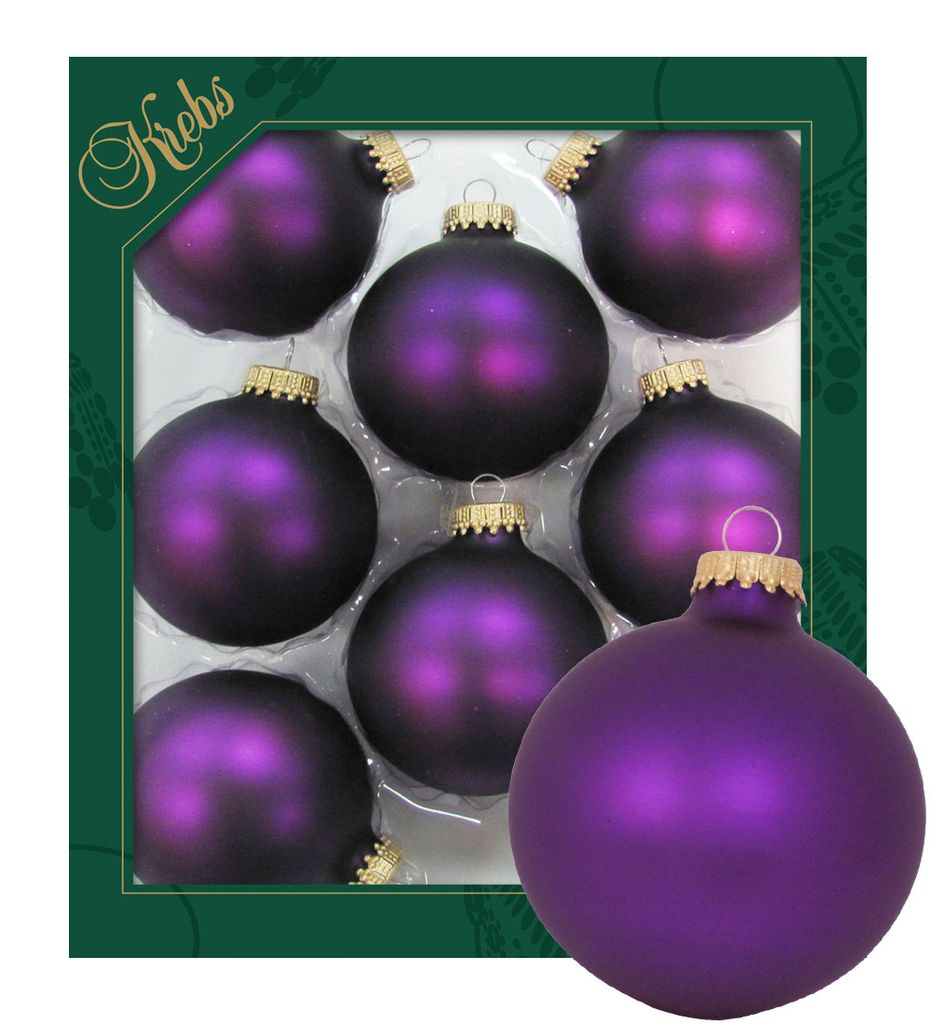Krebs Glas Lauscha Uni Kugeln Satin Aubergine - Kugeln zum Anhängen - 8 Stück - 7cm - 83309