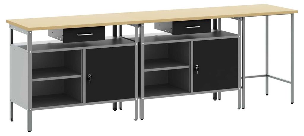 Werkbank-Set 3 pcs Schwarz und Grau Pulverbeschichteter Stahl