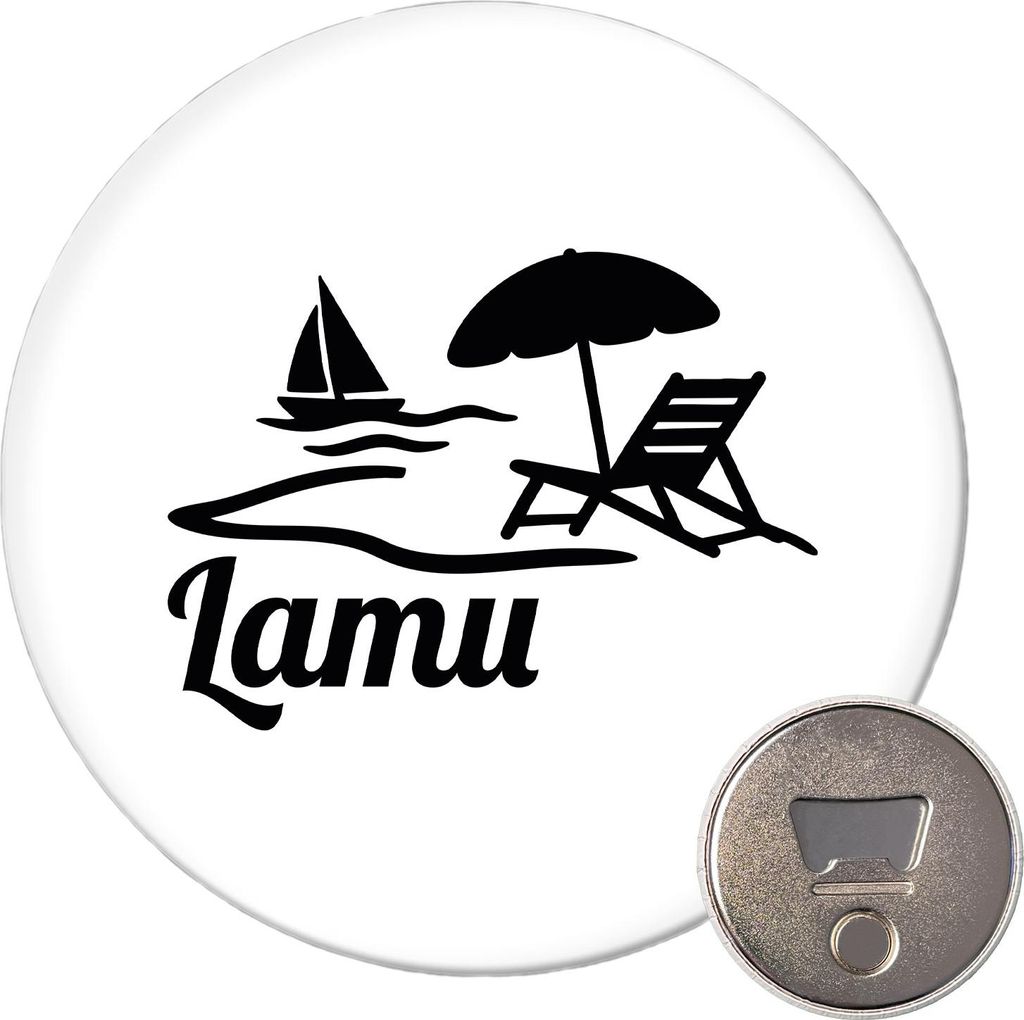 Huuraa Magnet Lamu Inselmotiv Kenia 59mm Kühlschrankmagnet rund Flaschenöffner Geschenkidee