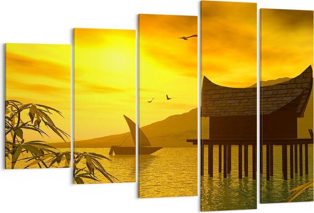 Bild auf Leinwand - Leinwandbild - Asien Berg Meer Felsen - 150x100cm - Wand Bild - Wanddeko - Leinwanddruck - Bilder - Kunstdruck - Wanddekoration...