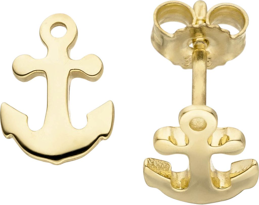 Ohrstecker für Kinder Ohrringe, Anker Yachtanker aus 375 Gold Gelbgold