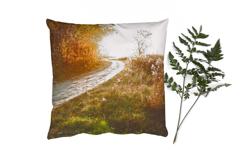 MuchoWow Zierkissen Sofakissen Wohnzimmer Dekokissen 50x50 cm Weg - Natur - Baum - Komfort - Sofakissen