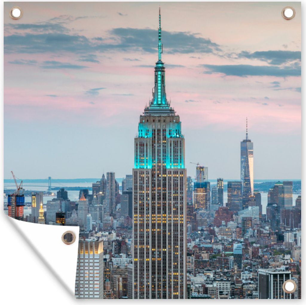 MuchoWow 50x50 cm Outdoor-Poster Gartendeko Sichtschutz Garten Poster für den Garten Das beleuchtete Empire State Building in New York