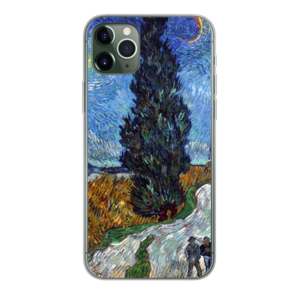 MuchoWow Handyhülle Schutzhülle Hülle für iPhone 11 Pro Max Straße mit Zypresse und Stern - Vincent van Gogh Silikon Softcase Handy Hülle -...