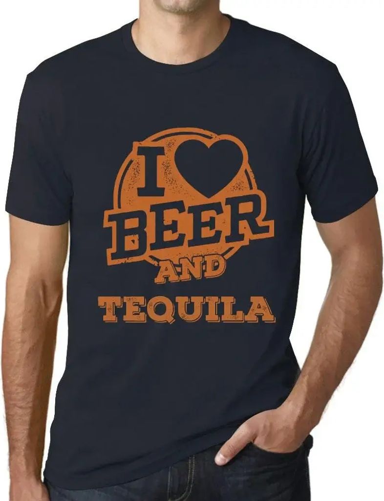 Herren Grafik T-Shirt Ich liebe Bier und Tequila – I Love Beer And Tequila – Öko-Verantwortlich Vintage Jahrgang Kurzarm Lustige Druck Geburtstag
