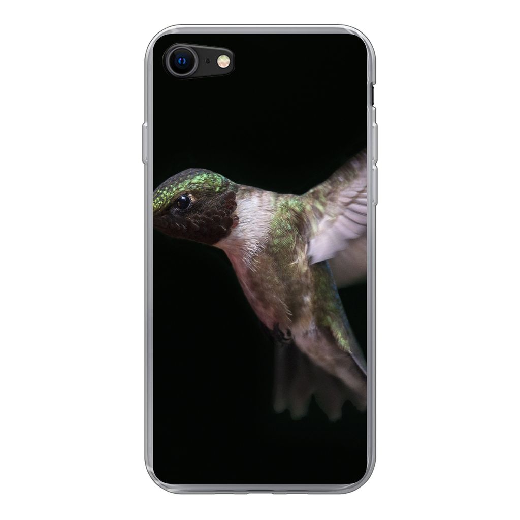 MuchoWow Handyhülle Schutzhülle Hülle für iPhone SE 2022 Rubinkehl-Kolibri auf schwarzem Hintergrund Silikon Softcase Handy Hülle