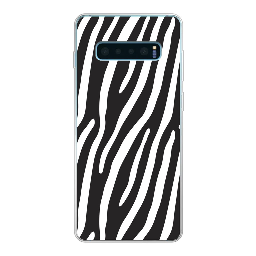MuchoWow Handyhülle Schutzhülle Hülle für Samsung Galaxy S10 Plus Tiere - Zebradruck - Schwarz Silikon Softcase Handy Hülle - Schutzhülle