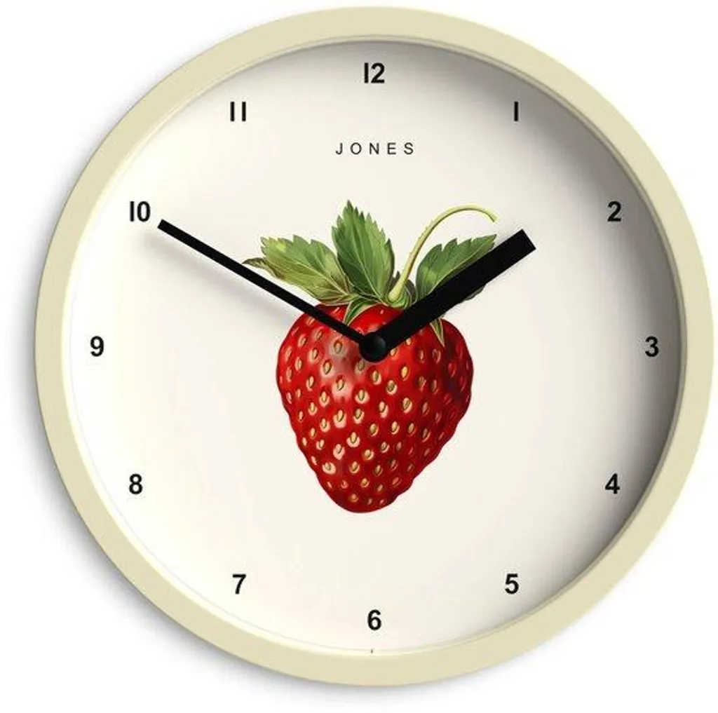 Horloge de cuisine 20 cm motif fraises botaniques pour déco campagnarde