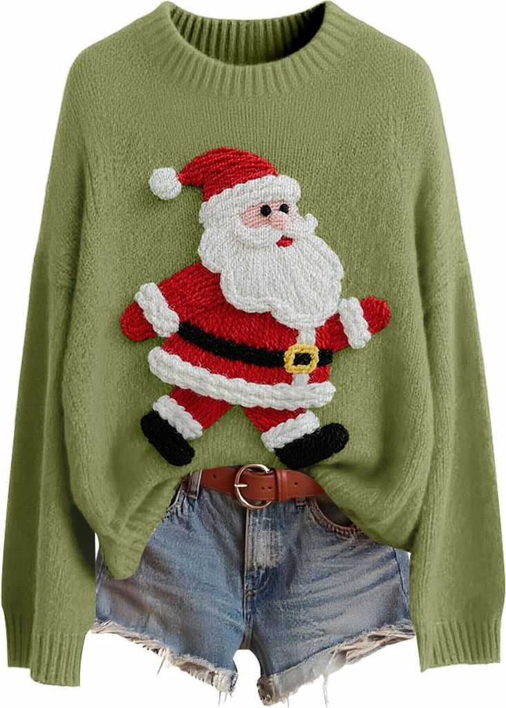 ASKSA Damen Weihnachtspullover,Strickpullover Rundhals Pulli Sweater Herbst Winter Warm Strickpulli Weihnachtspulli (A-Blau,L)
