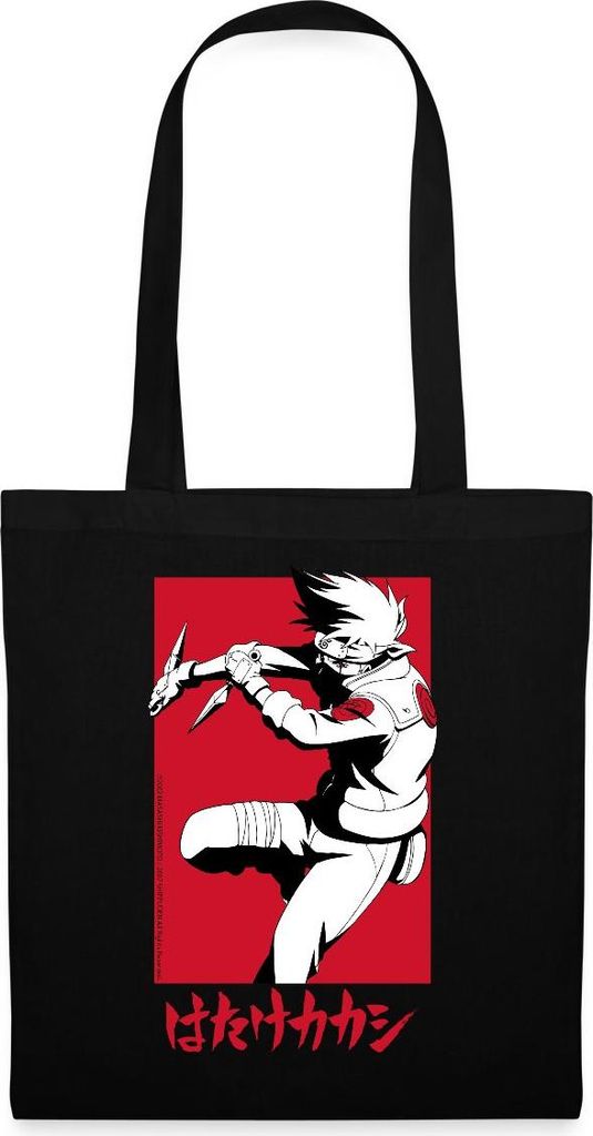 Spreadshirt Naruto Shippuden Kakashi-Design Mit Schriftzeichen Stoffbeutel, One size, Schwarz