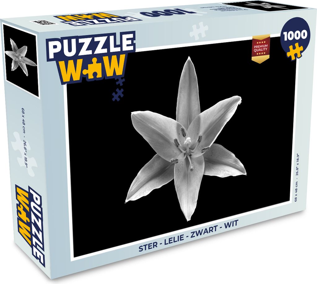 MuchoWow Puzzle 1000 Teile Stern - Lilie - Schwarz - Weiß - Erwachsene - Rätsel
