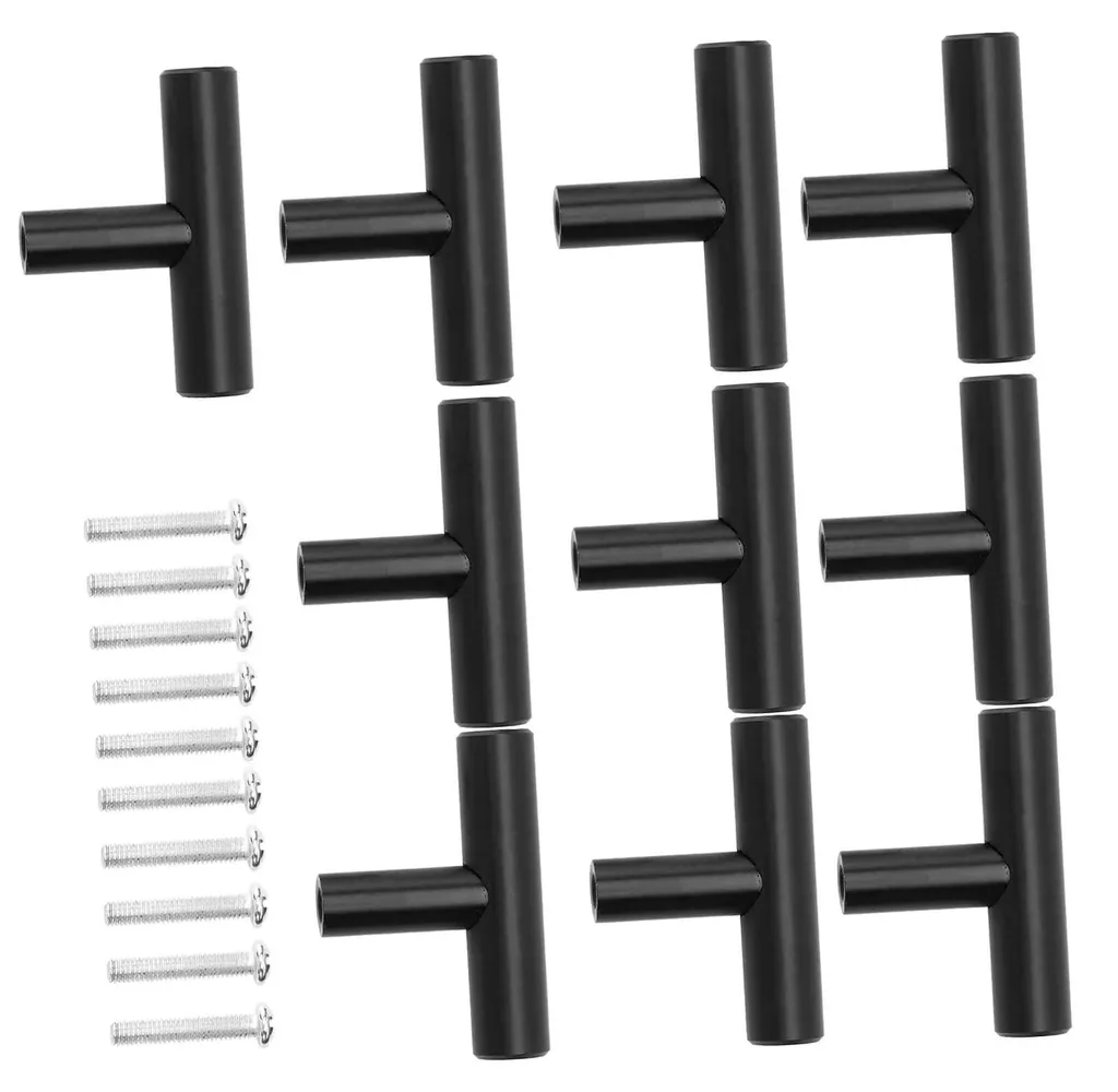 Boutons de tiroir noirs lot de 10, poignées de meuble en inox mat 12mm