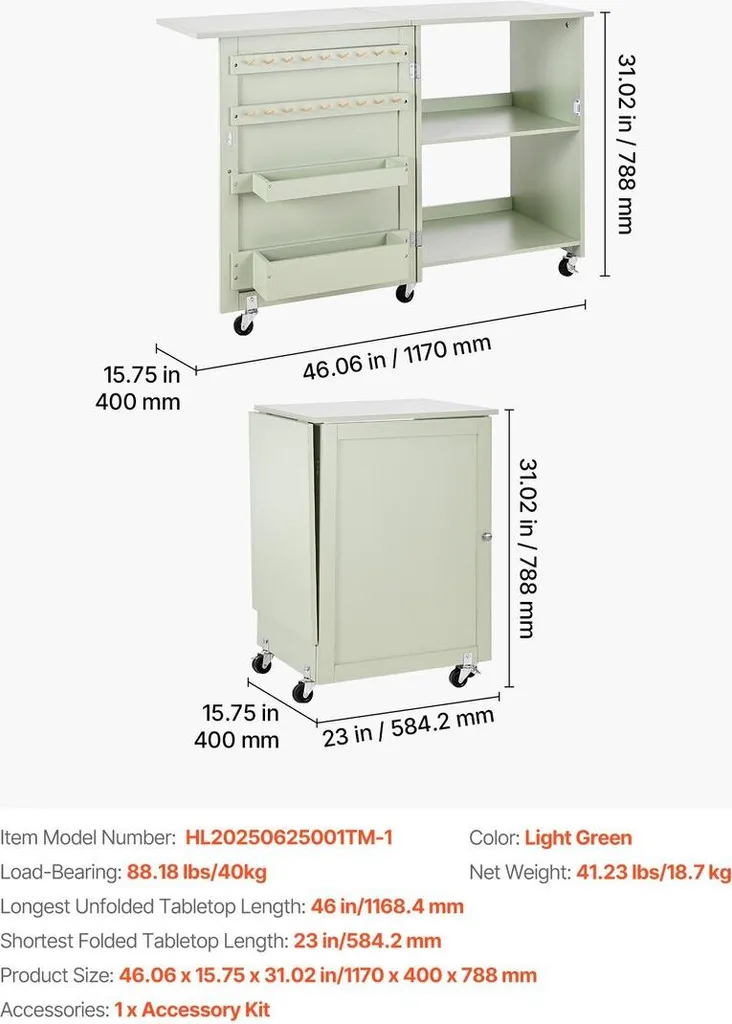 Station de couture pliable à roulettes, design compact et rangement intégré - 7