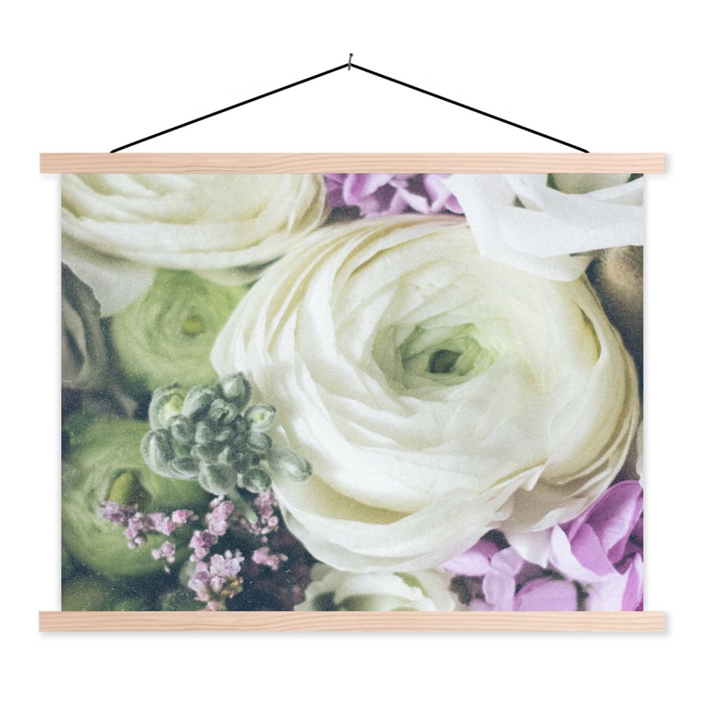 MuchoWow Textilposter Blumen - Rosen - Natur 60x45 cm mit holzfarbenen Rahmen - Bild