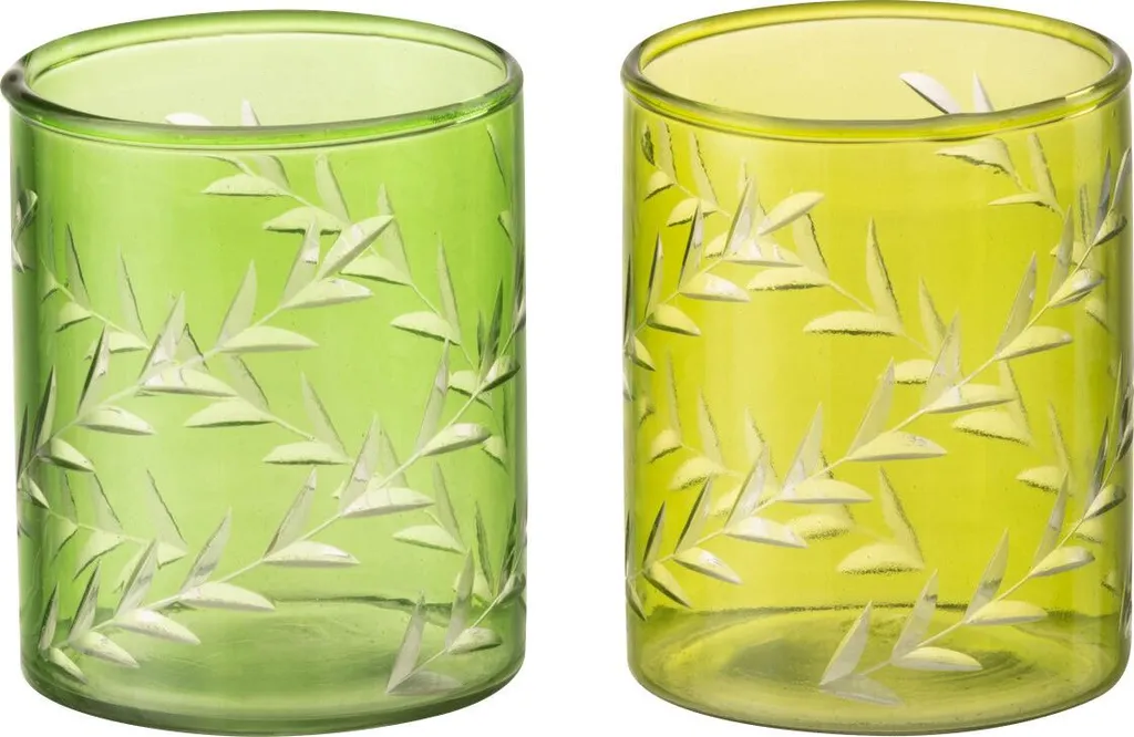 J-Line Porte-bougies à réchaud Feuilles Vert Small Ø 7 cm - Lot de 2