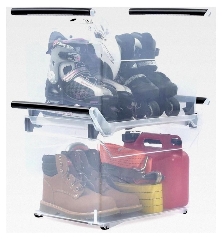 Große Aufbewahrungsbox - 3er Set mit 49l, Transparent und Stapelbar, Rollbox mit Griff und Rollen für einfache Handhabung