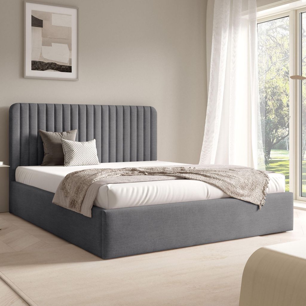 FURNISTAR Polster BEA II mit kasten 180x200|Doppel mit Stauraum und Lattenrost|Boxspring-Optik|ohne Matratze|Schlafzimmer - Dunkelgrau
