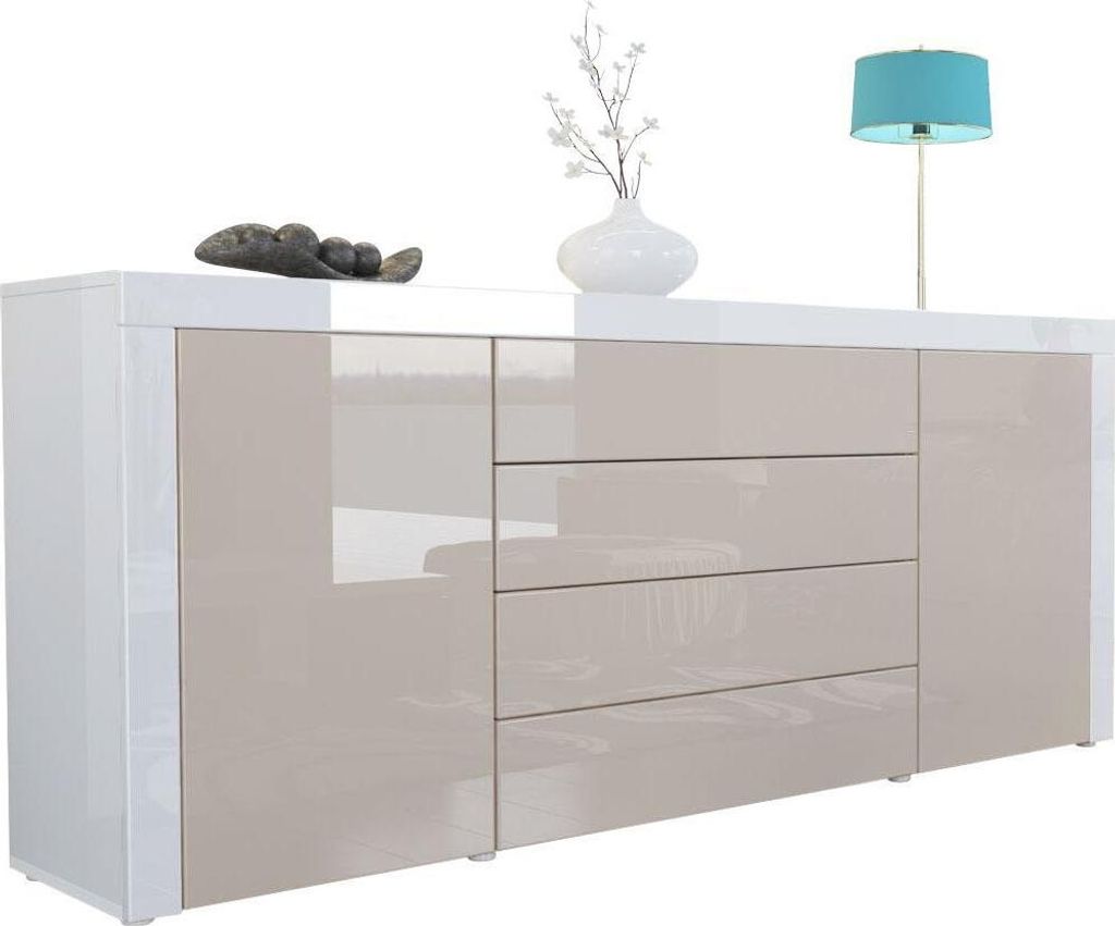 Vladon Sideboard La Paz Weiß Hochglanz - 167cm Kommode Mit Push-to-Open