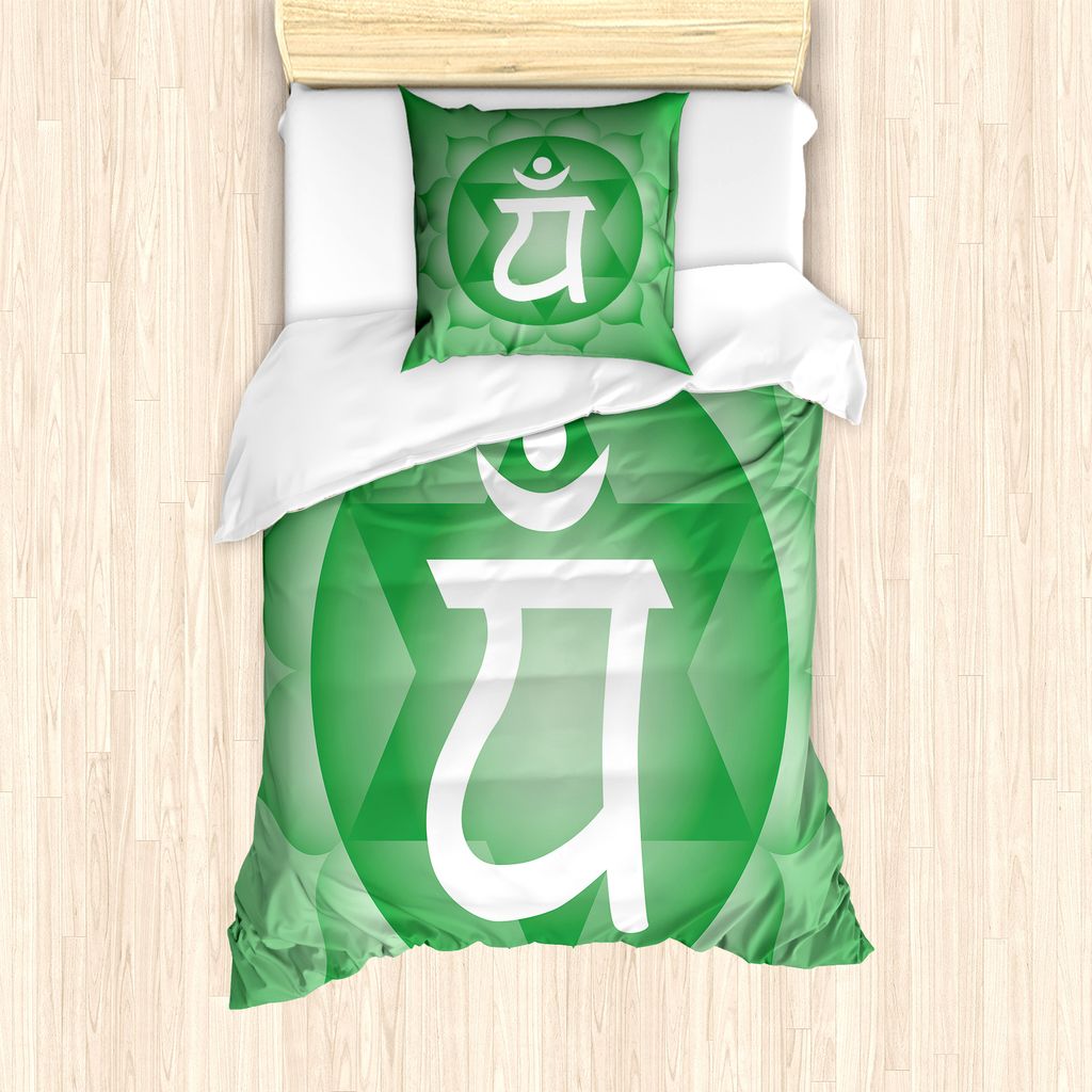 ABAKUHAUS grüne Mandala Bettbezug Set für Einzelbetten, Eastern Chakra Motiv, Milbensicher Allergiker geeignet mit Kissenbezug, 135 cm x 200 cm -...