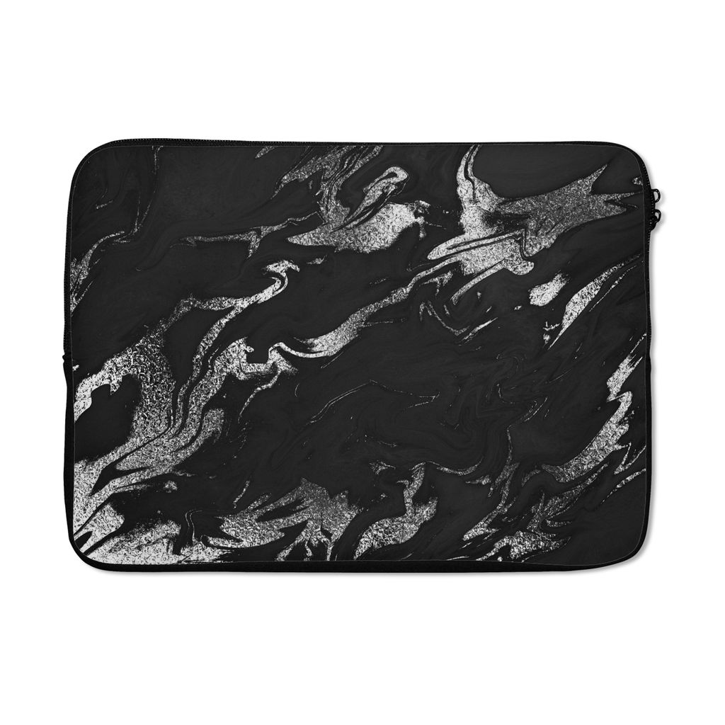 MuchoWow Laptop Hülle 14 ZollMarmor - Schwarz - Silber - Luxus Laptoptasche - Laptoptasche - Stoßsicher - Schutzhaube