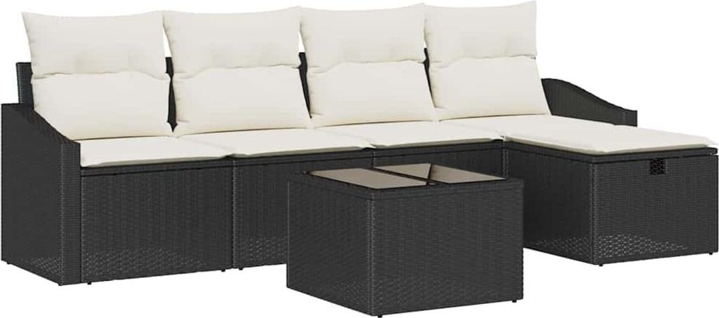 vidaXL Sofa Set mit Kissen mit Speicher Schwarz Poly-Rattan