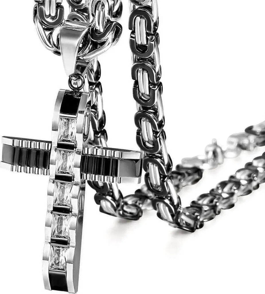 Chaîne Croix Bicolore Acier Inoxydable Haute Résistance 60cm