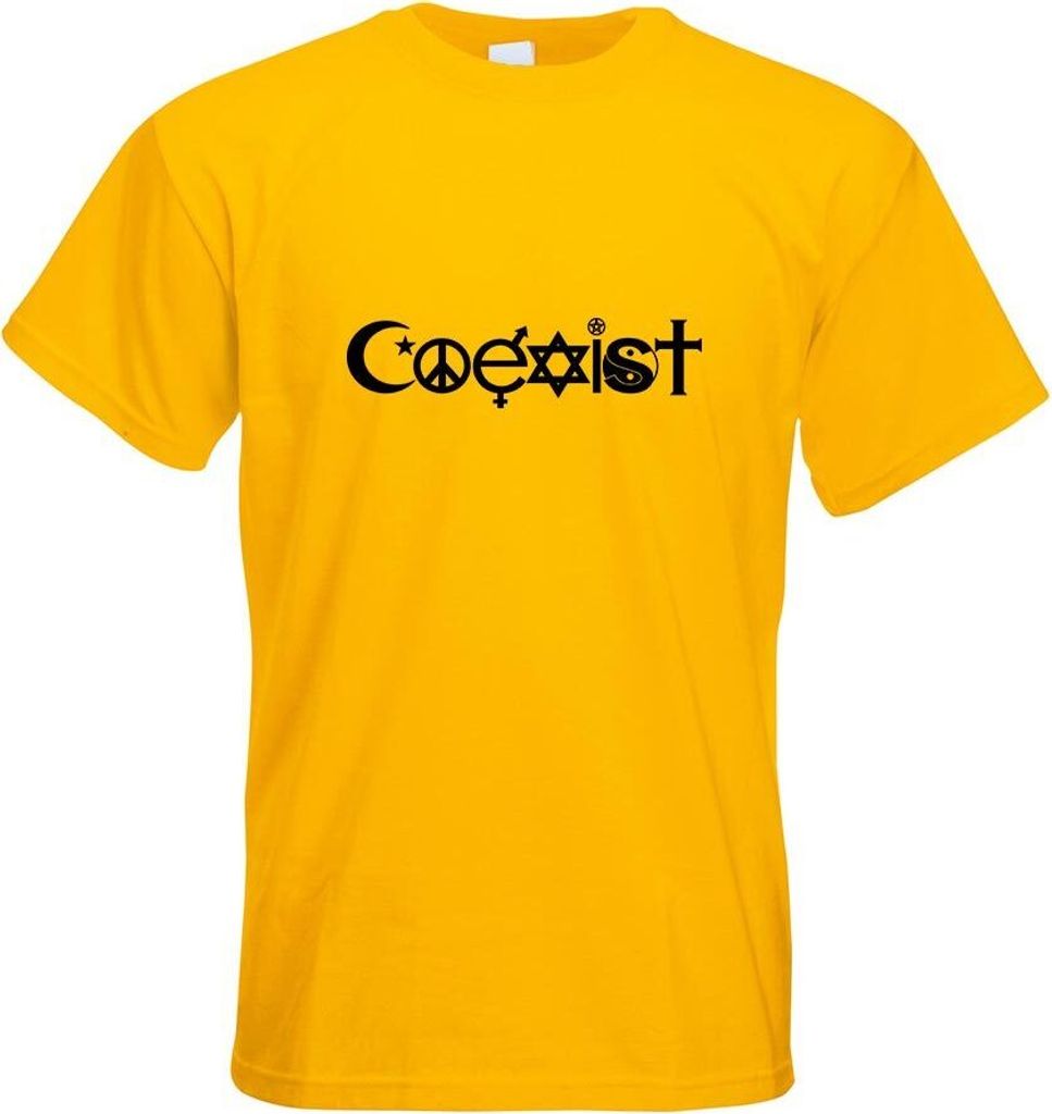 Kiwistar - T-Shirt - gelb - Coexist Symbole Motiv Bedruckt Funshirt Design Print - mit Motiv Bedruckt - Funshirt Design - Sport - Freizeit - Herren...