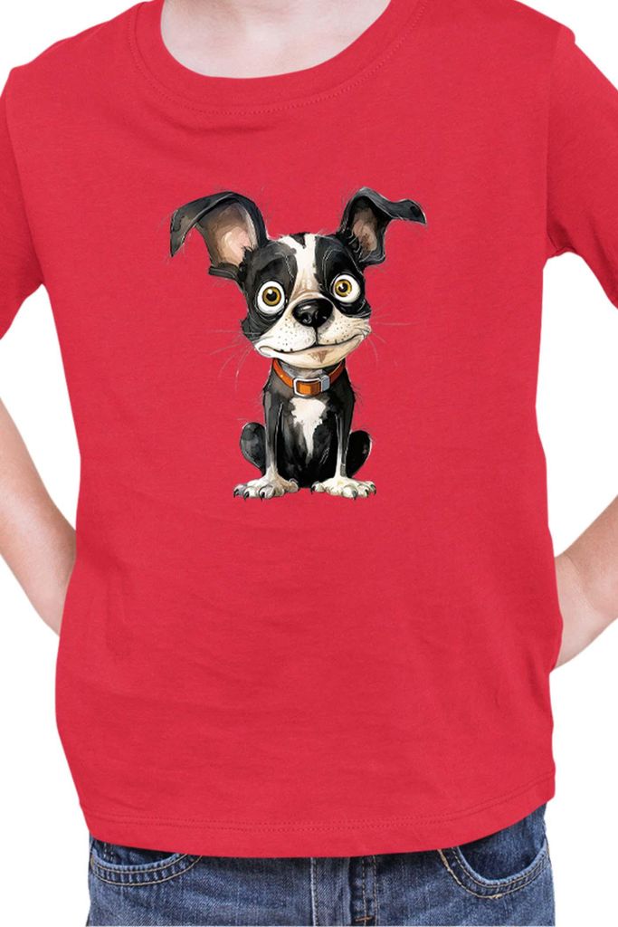 Kinder T-Shirt Funny Dogs Breeds Boston Terrier Dog Breed 010, 7-8 Jahr - 128 / Rot