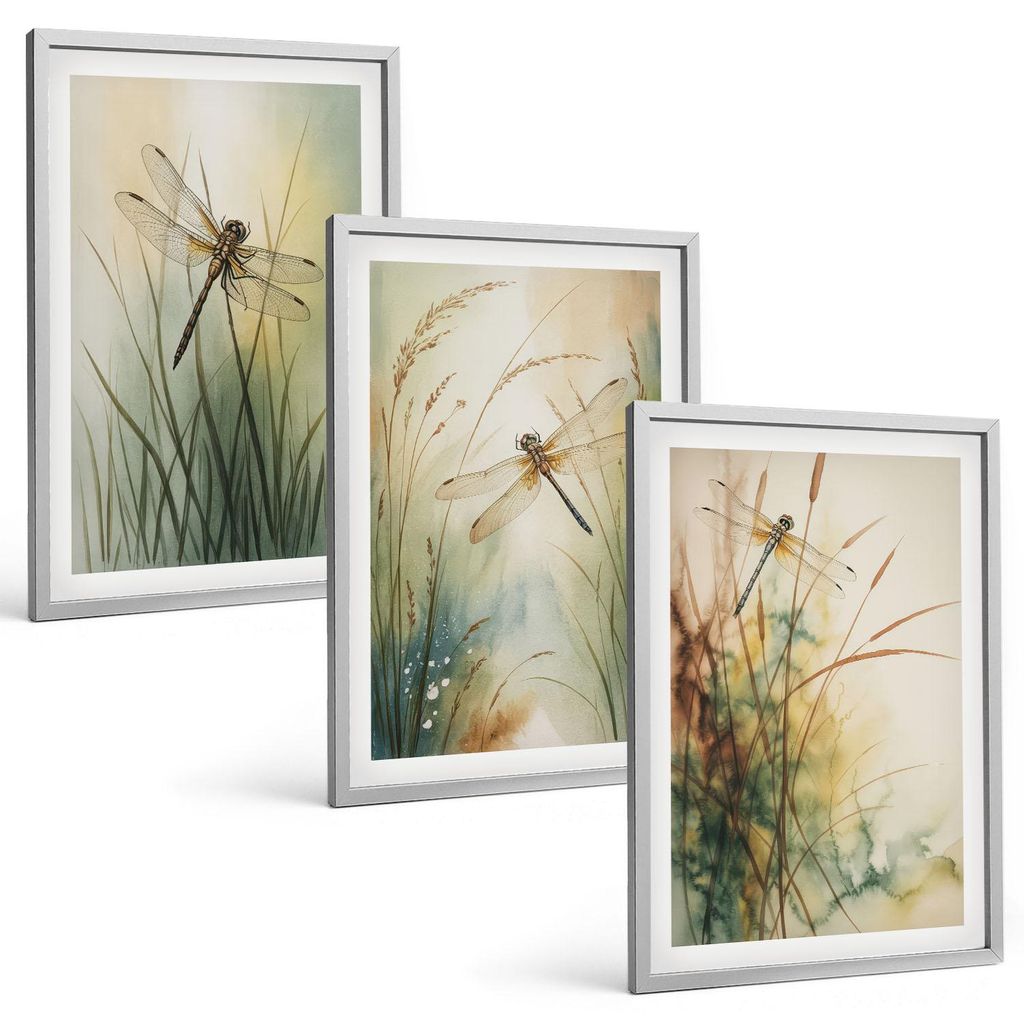 Bilder Set 3-teilig im silbergerahmten Rahmen – Wandbilder 3 Stück – gerahmte Poster für Wohnzimmer, Schlafzimmer und Flur – 40x60 cm – L...
