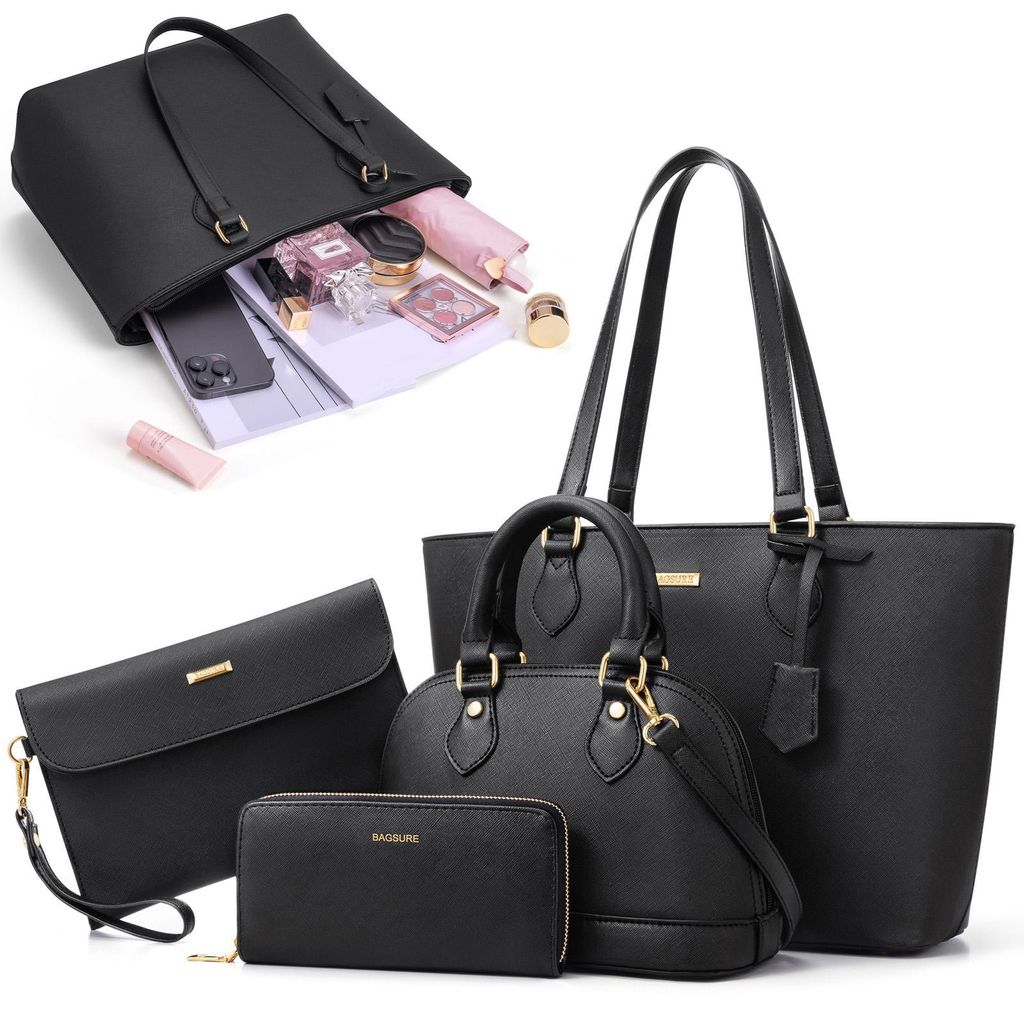 MODFU 4-in-1 Damen Handtaschen & Geldbörsen Set,Kunstleder, Schultertasche, Umhängetasche & Clutch, Shopper, Groß & Stilvoll, Für Alltag, Arbei...