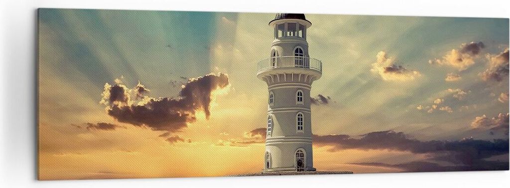 Bild auf Leinwand - Leinwandbild - Leuchtturm Wasser Meer Steine - 160x50cm - Wand Bild - Wanddeko - Leinwanddruck - Bilder - Kunstdruck - Wanddeko...