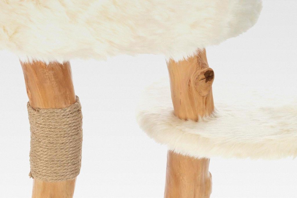 Kratzbaum Santo 73 cm in Creme – Katzenbaum klein auf 2 Ebenen mit Echtholz-Stämmen aus Birkenholz, Katzenhaus mit Kratz- und Schlafmöglichkeit...