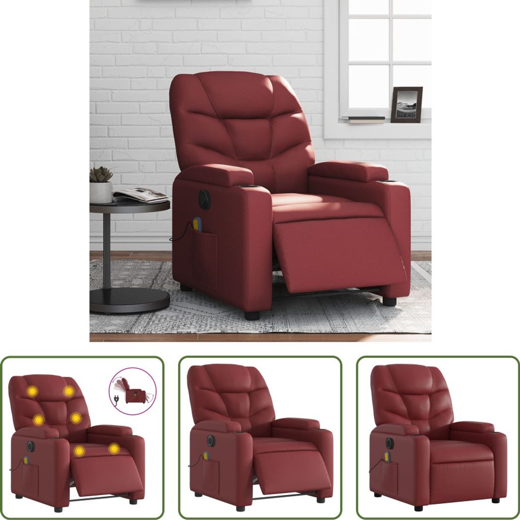 The Living Store Massagesessel Elektrisch Weinrot Kunstleder