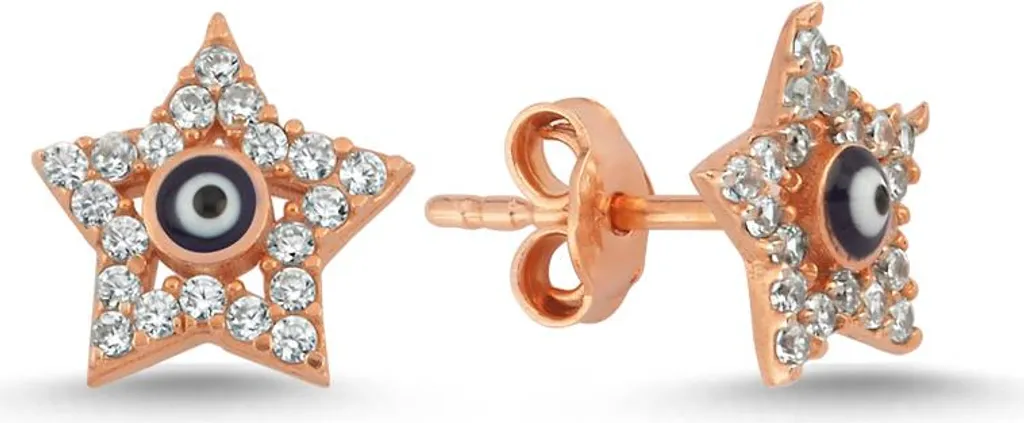 Boucles d'oreilles Étoile Argent 925 Nazar et Zircone Rose Doré - Modèle N102