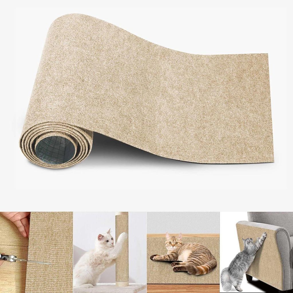 Selbstklebende Kratzmatte 40x200cm, zuschneidbar, Möbelschutz für Sofa & Wand, DIY Katzenkratzmatte, Khaki, Polyester-Vlies