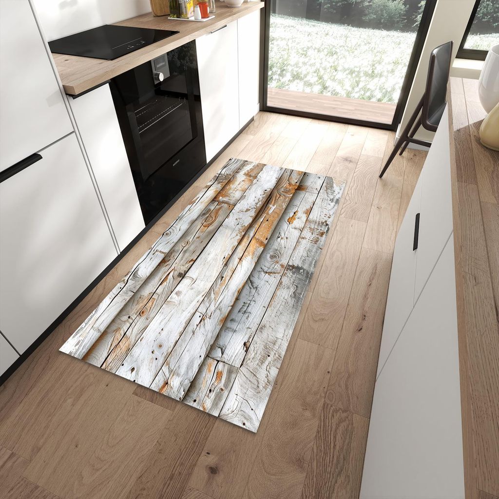 Küchenteppich 90x180cm rutschfest & abwischbar PVC Läufer - Verwittertes Holz Brettpanel