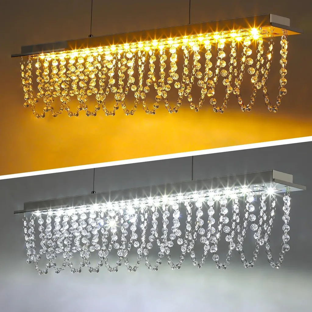 Lustre LED cristal sans éblouissement - Suspension réglable blanc 38W