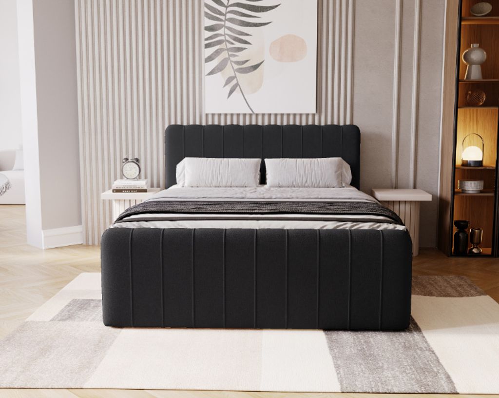 Kaiser Möbel Kontinentalbett OSLO mit Bettkasten, Bequem und Modern, Stoff Komodo Schwarz 180x200 cm