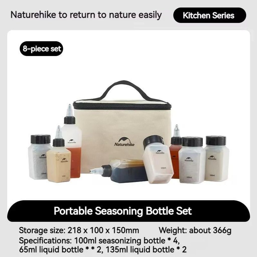 Gewürzbehälter Set Camping - tragbares Gewürz- und Saucenflaschen Set - lebensmittelechtes PP - 4x100 ml Gewürzdosen - 2x65 + 2x135 ml Flüssig...
