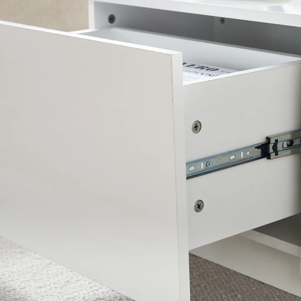 Table Basse Blanche Brillante 100cm dotée de 4 Tiroirs Coulissants - 5