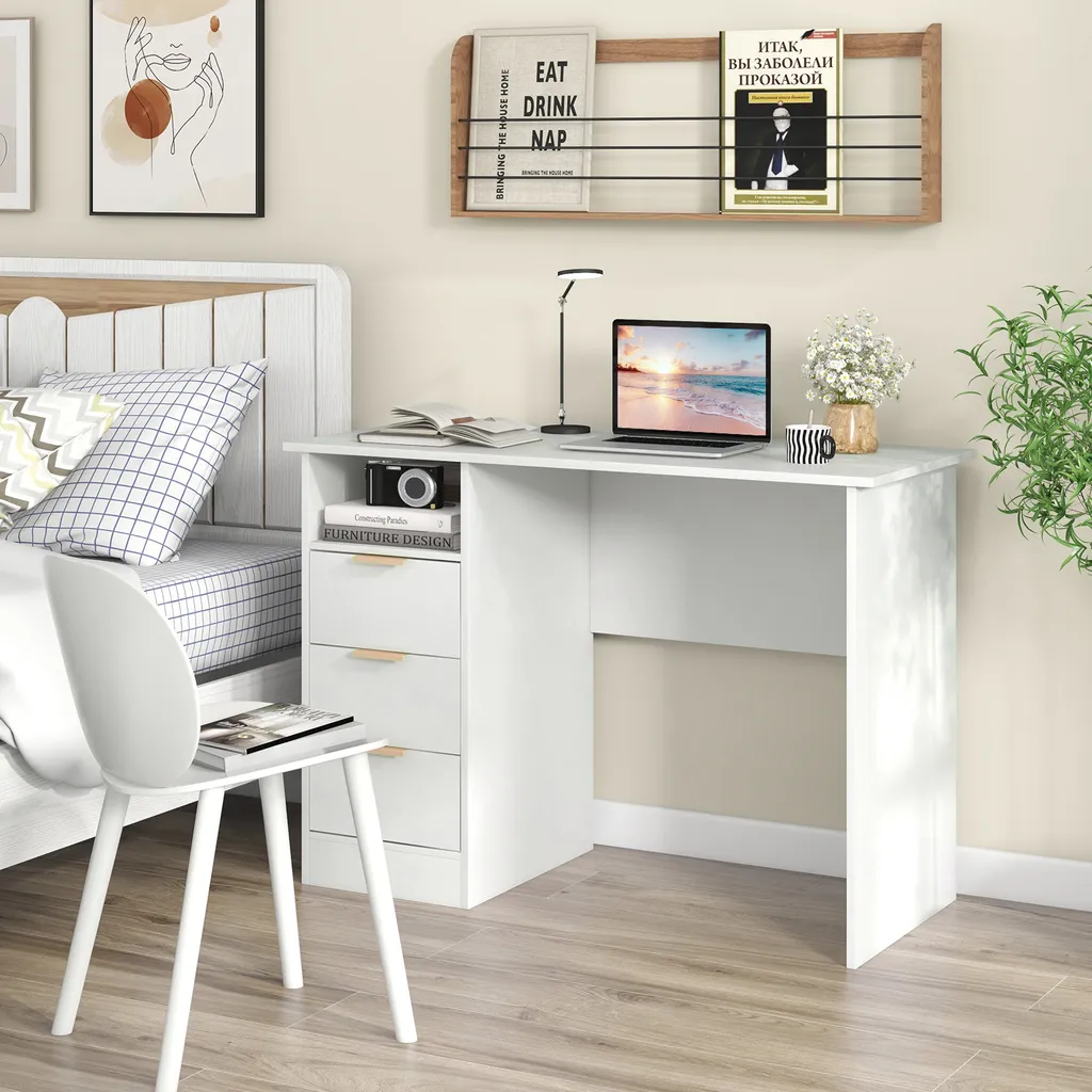 Table PC blanche avec station de charge pour le télétravail efficace