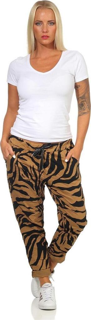 Damen Jogginghose Freizeithose Hose mit Muster, Braun S/M/L Produktbild 
