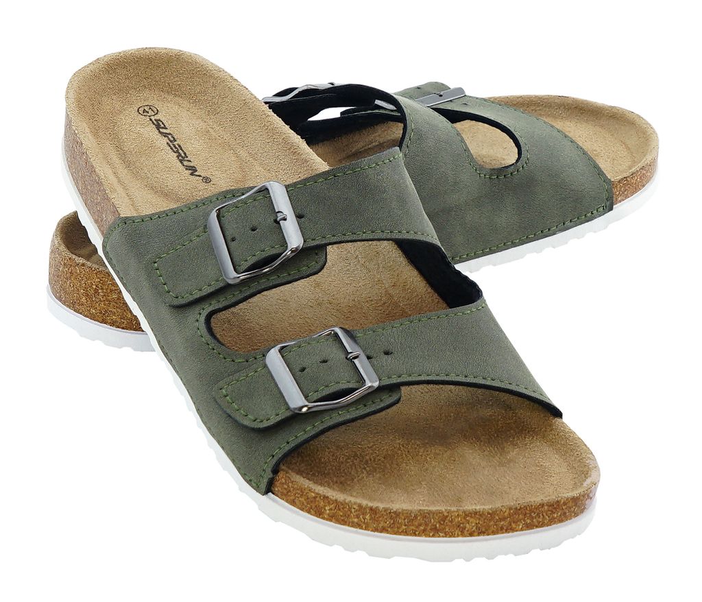 + Pantoletten Sandalen Hausschuhe Schlappen Clogs Kork Fußbett Gr.36-49