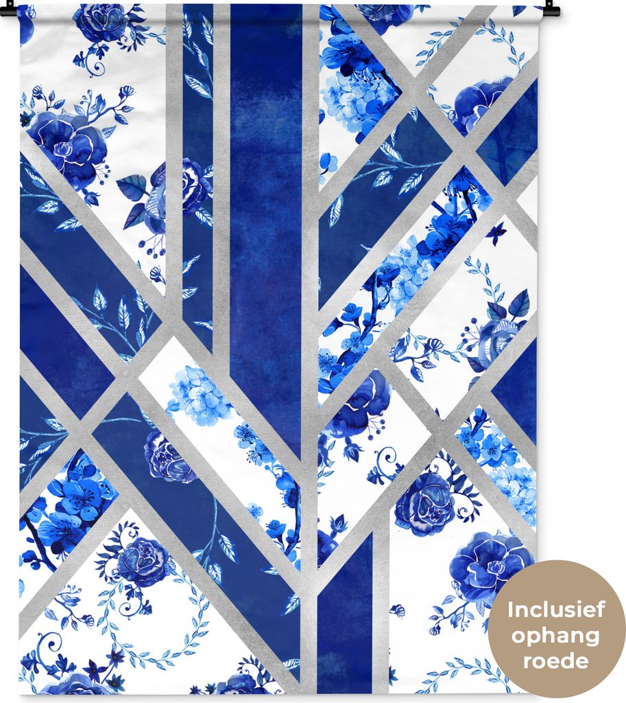 MuchoWow Wandteppich Wandbehang Delfter Blau - Muster - Luxus 120x160 cm Tapisserie Dekoration Wandtuch - Wohnzimmer - Moderne